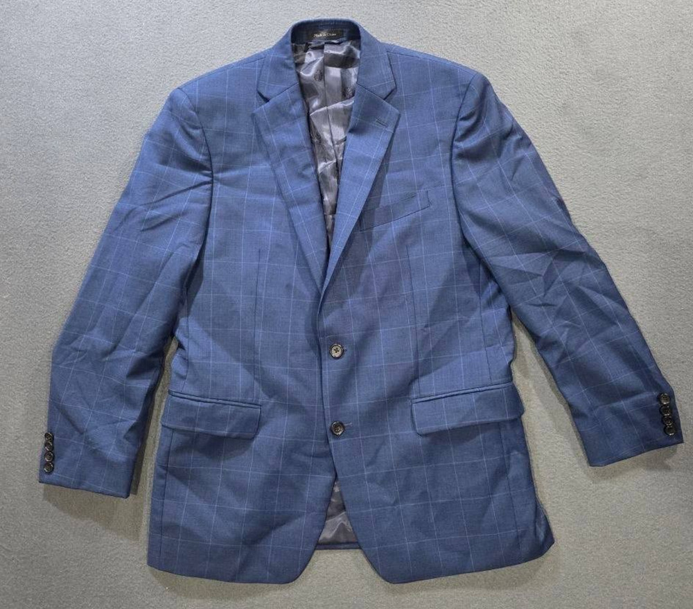 Ralph Lauren 40R Blue Windowpane 100% Wool Sport Coat Blazer Mens A010499